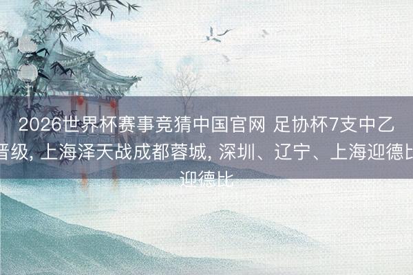 2026世界杯赛事竞猜中国官网 足协杯7支中乙晋级， 上海泽天战成都蓉城， 深圳、辽宁、上海迎德比