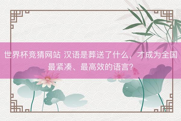 世界杯竞猜网站 汉语是葬送了什么，才成为全国最紧凑、最高效的语言？